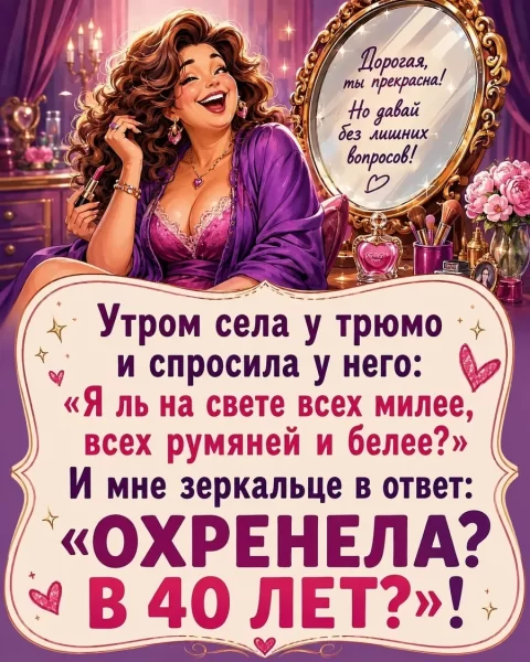 Дорогая, ты прекрасна! Но давай без лишних вопросов!