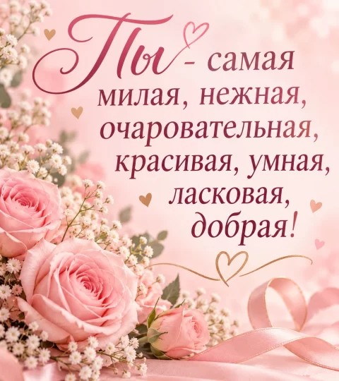 Ты - самая милая, нежная, очаровательная, красивая, умная, ласковая, добрая!
