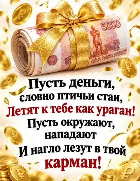 Пусть деньги, словно птичьи стаи, летят к тебе как ураган!