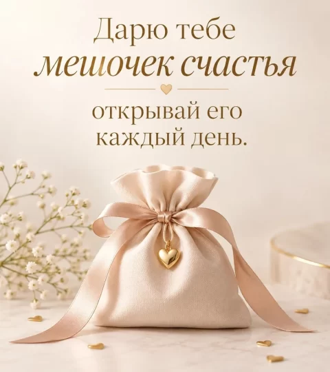 Дарю тебе мешочек счастья открывай его каждый день.