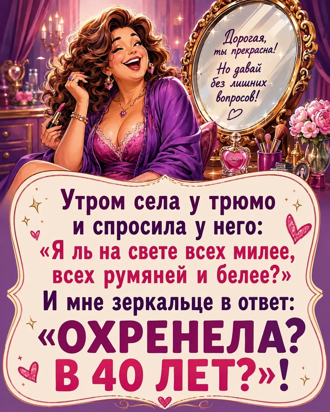 Дорогая, ты прекрасна! Но давай без лишних вопросов!