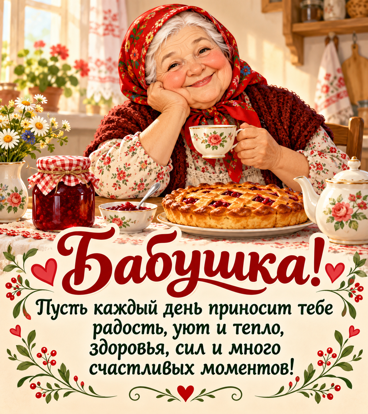 Пусть каждый день приносит тебе радость, уют и тепло, здоровья, сил и много счастливых моментов!