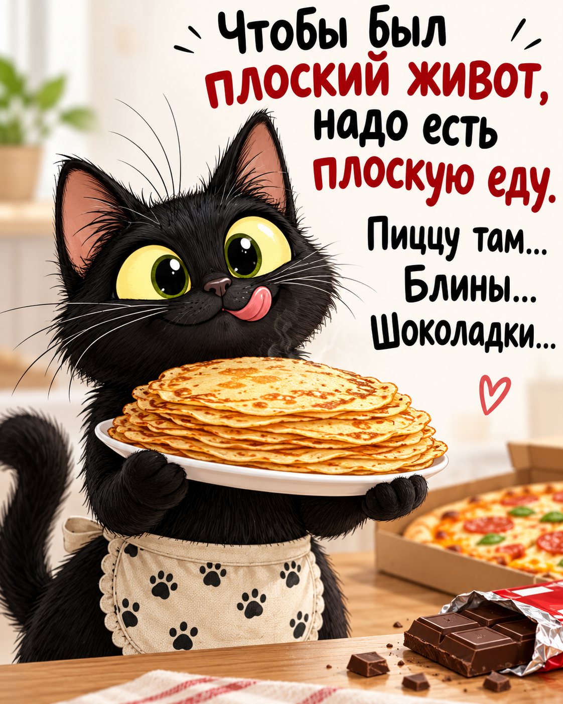 Чтобы был плоский живот, надо есть плоскую еду.