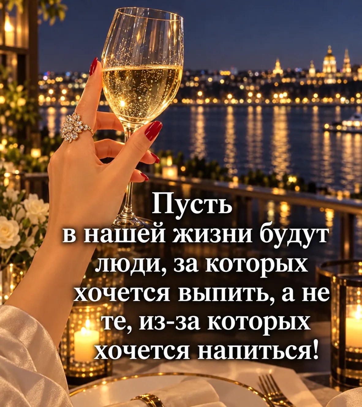Пусть в нашей жизни будут люди, за которых хочется выпить, а не те, из-за которых хочется напиться!